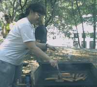 Maureen tends to the burning flesh